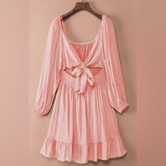 Pink Long-Sleeve Square Neck Mini Dress - Picture 2 of 4